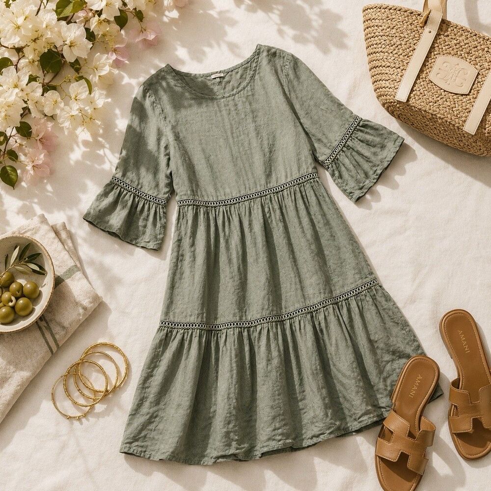 Women's Sage Green Tiered Midi Dress